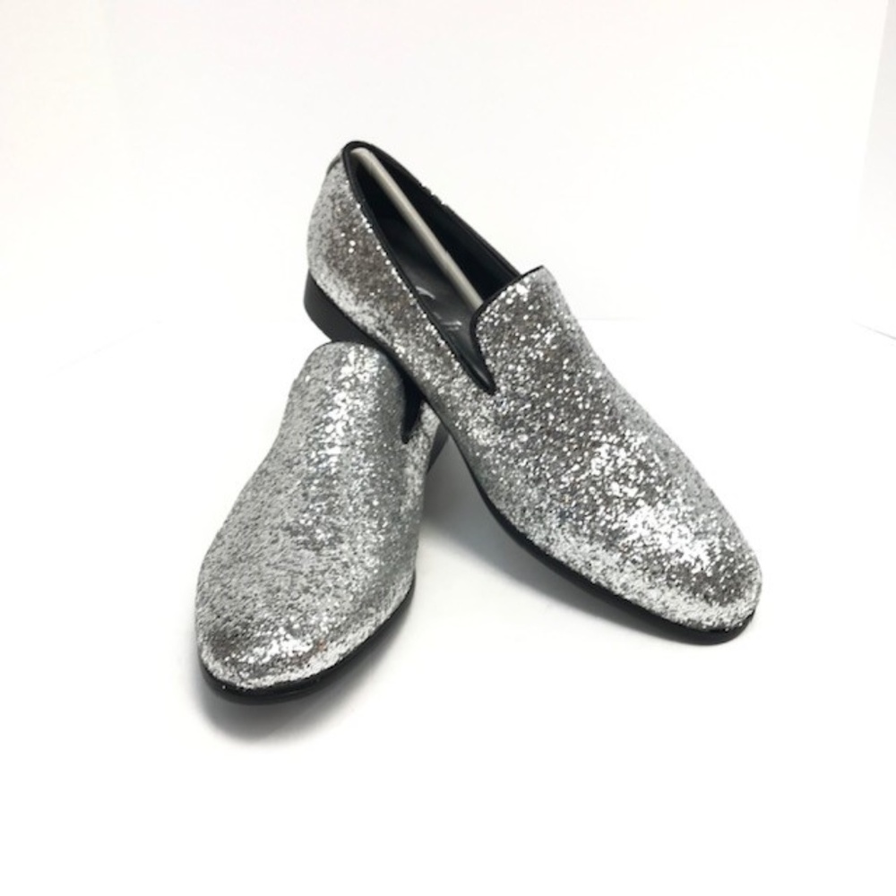 Amali Men's Silver Metallic Glitter Sparkle Loafer